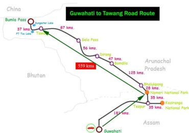 guwahati to tawang distance
