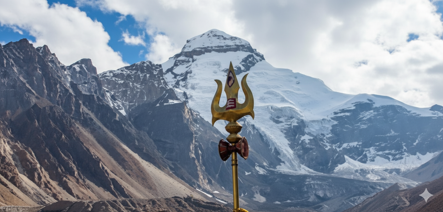 Adi Kailash Om Parvat Tour Highlight Image Adi Kailash Om Parvat mountain view with sacred Trishul, serene Himalayan landscape.
